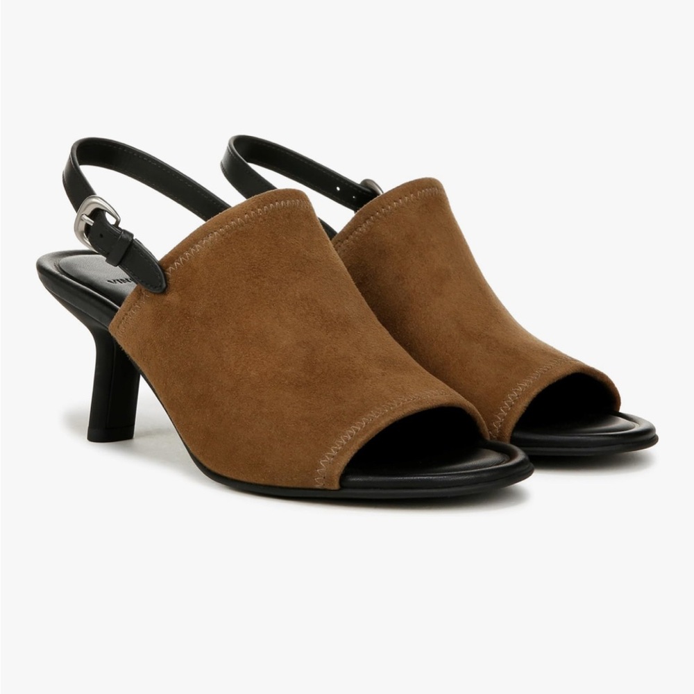 Vince Tan and Black Heeled Sandals